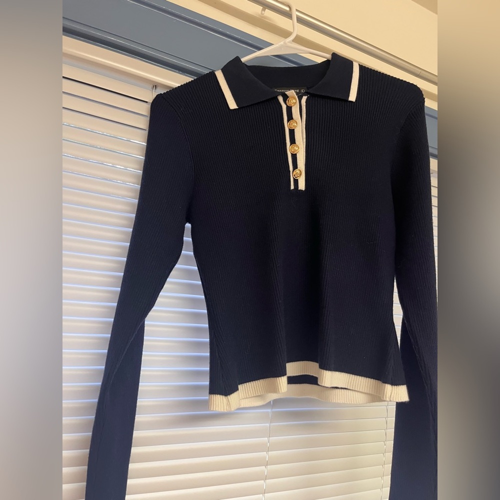 Navy Blue Long Sleeve Halfway Button Collared Shirt